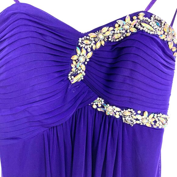 Blondie Nites Purple Chiffon Pleated Jeweled Strapless Cocktail Dress 3 Prom - Picture 2 of 12